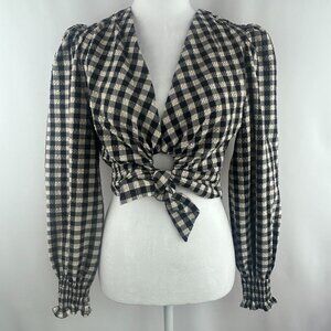 ZARA Cottagecore Black Cream Gingham Cropped Top – Small